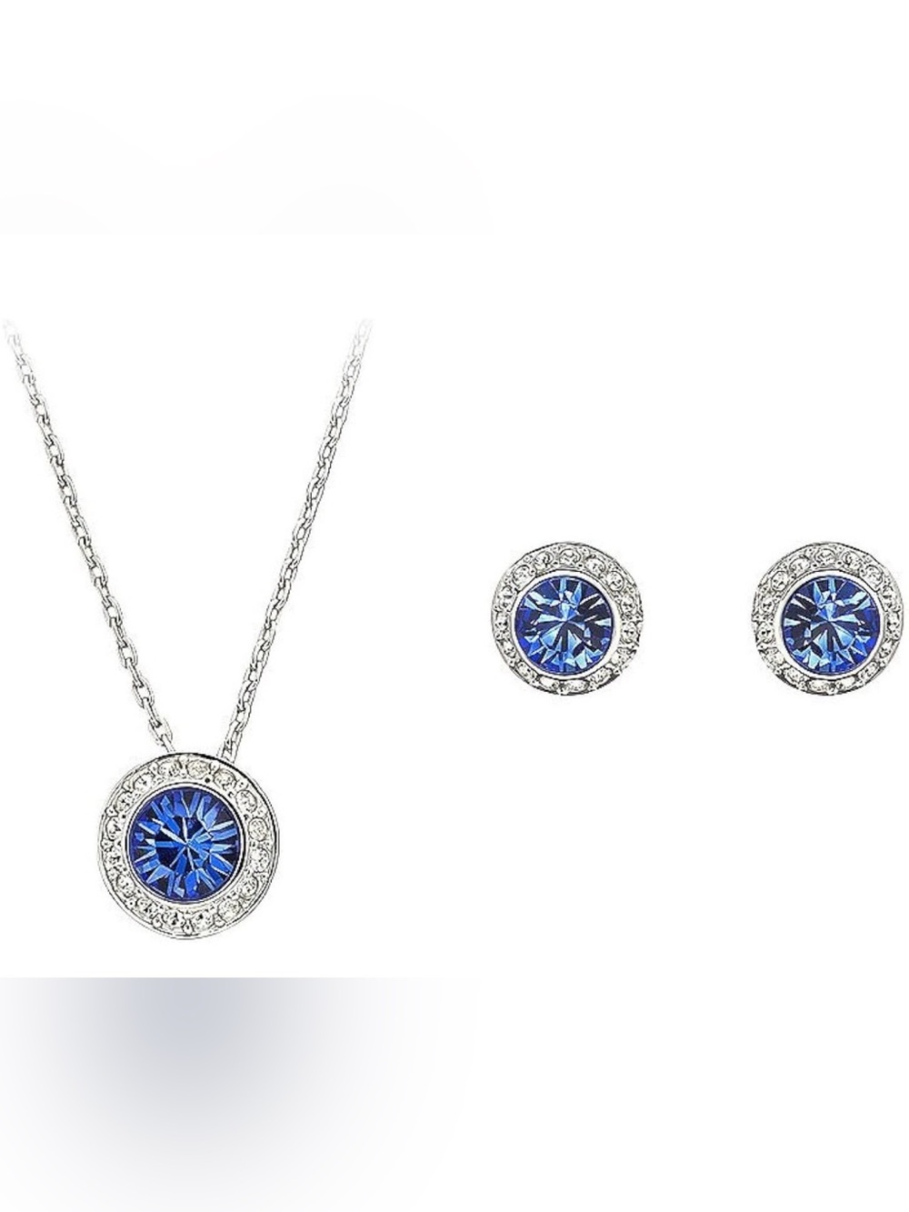 Swarovski Angel Blue Crystal Halo Pendant Necklace and Stud Earrings Set